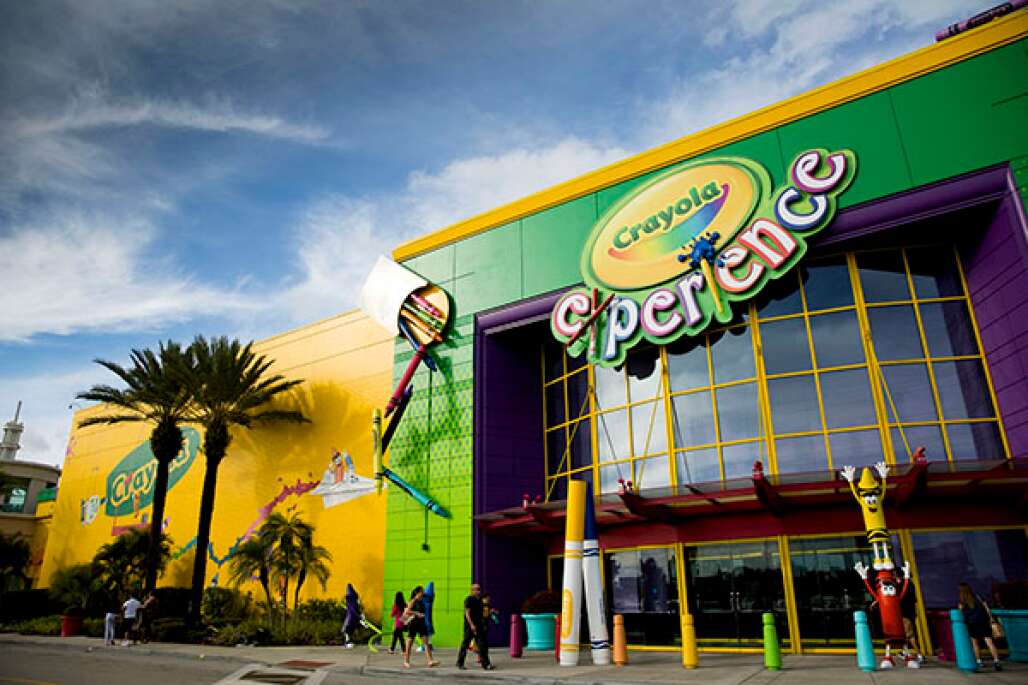 Guests enter the 70,000-square-foot Crayola Experience where the world is full of crayons at The Florida Mall in Orlando.