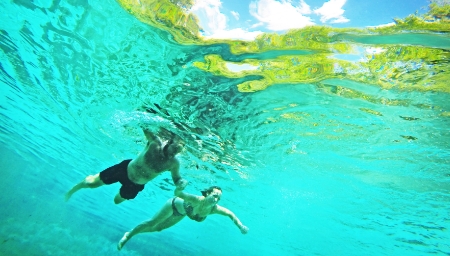 Charlie and Dorothee Walters, of South Carolina, swim in the head waters of Ichetucknee Springs