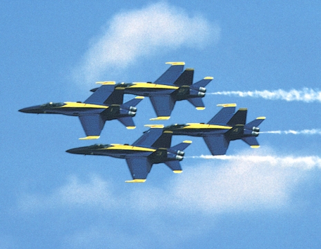 It's a bird... It's a plane... It's the Blue Angels practicing over the National Aviation Museum!