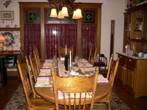 Dining room table is set for breakfast at Homespun Country Inn.