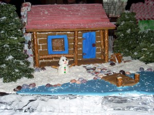 Log cabin made of pretzels looks cozy!