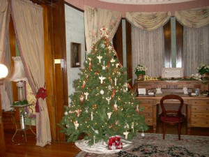 One of many decorated trees in the Seiberling in December.