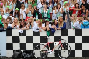 Fans cheer during Little 500 race. 