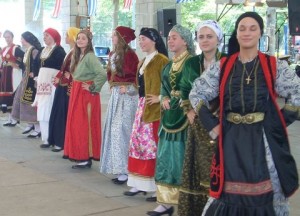 Assorted costume dancers