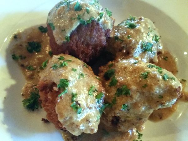 These mashed potato croquettes with gruyere gravy were are meal all by themselves. 