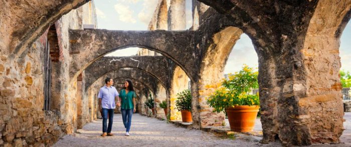 San Antonio Missions | Couple Walking Among the Missions