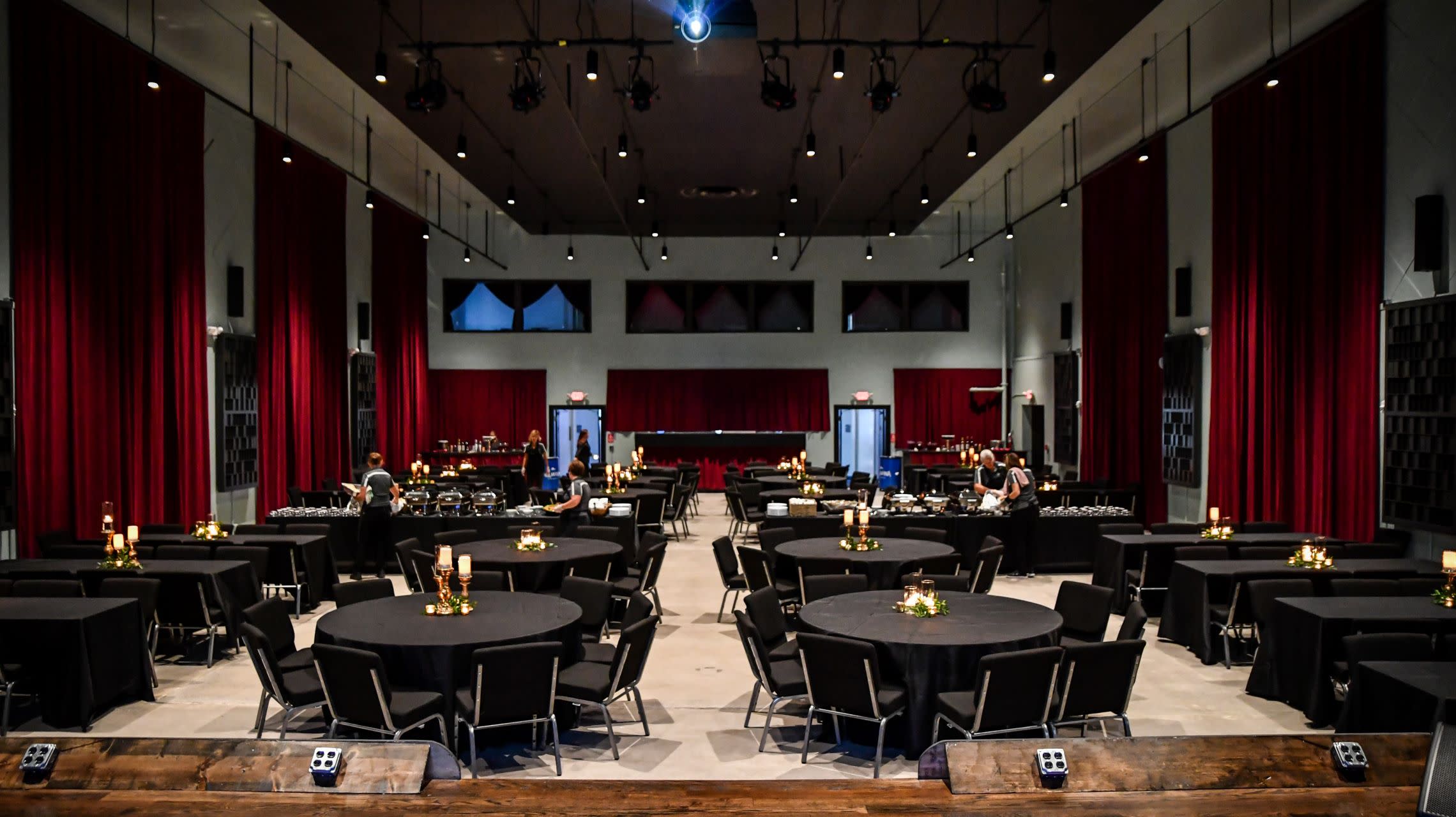 tables inside theater set for special event