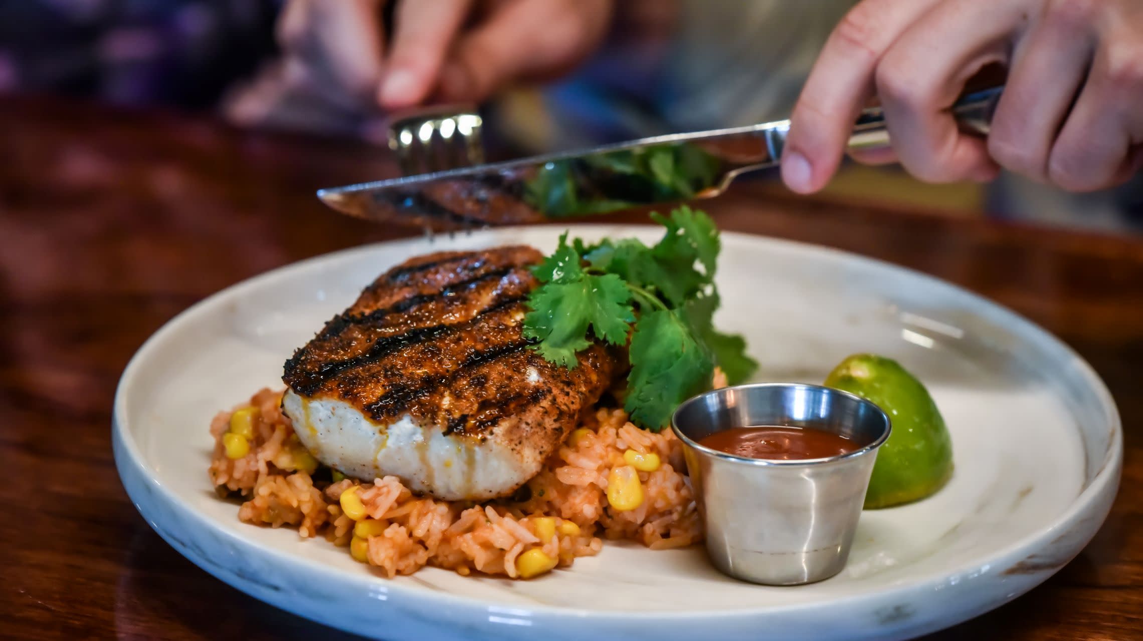 plate of fish and rice