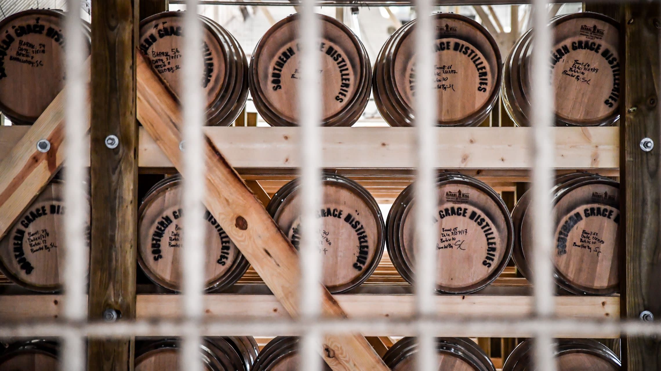 whiskey barrels inside former jail cell