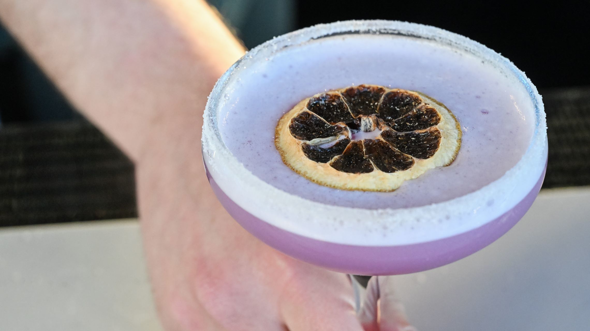 lavender cocktail with dried citrus