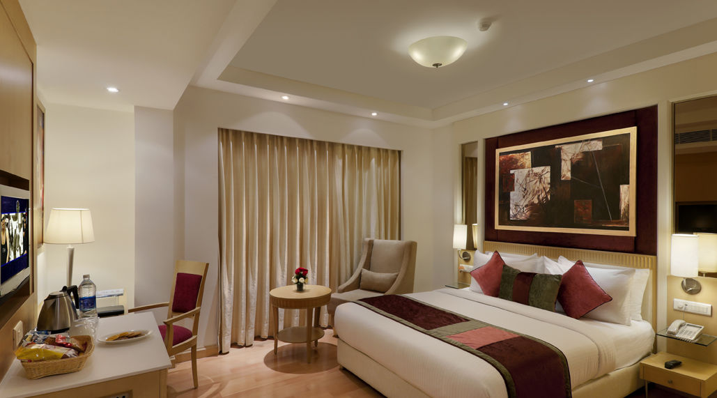 view of the double size bed at Superior Room of Inde Hotel Vista Woods, Gurgaon