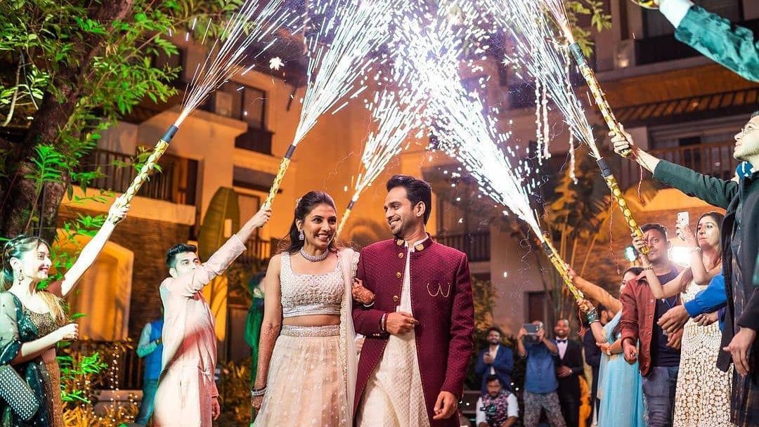 Happy couple during a wedding ceremony