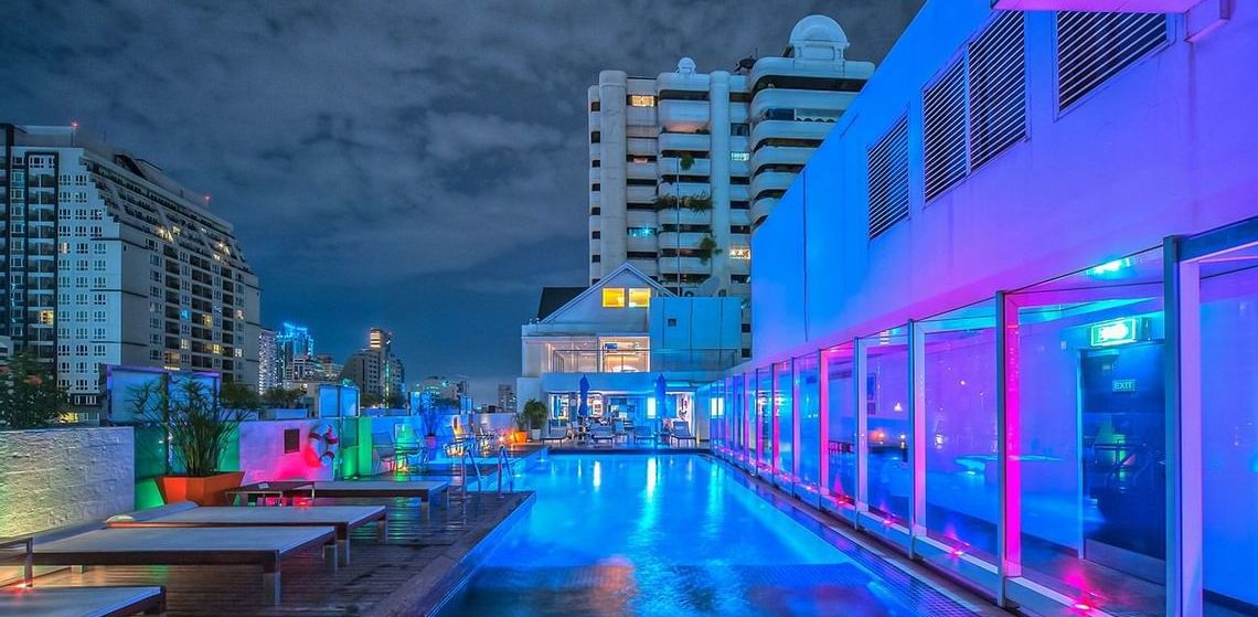 Rooftop Pool Area Night Hotel Bangkok