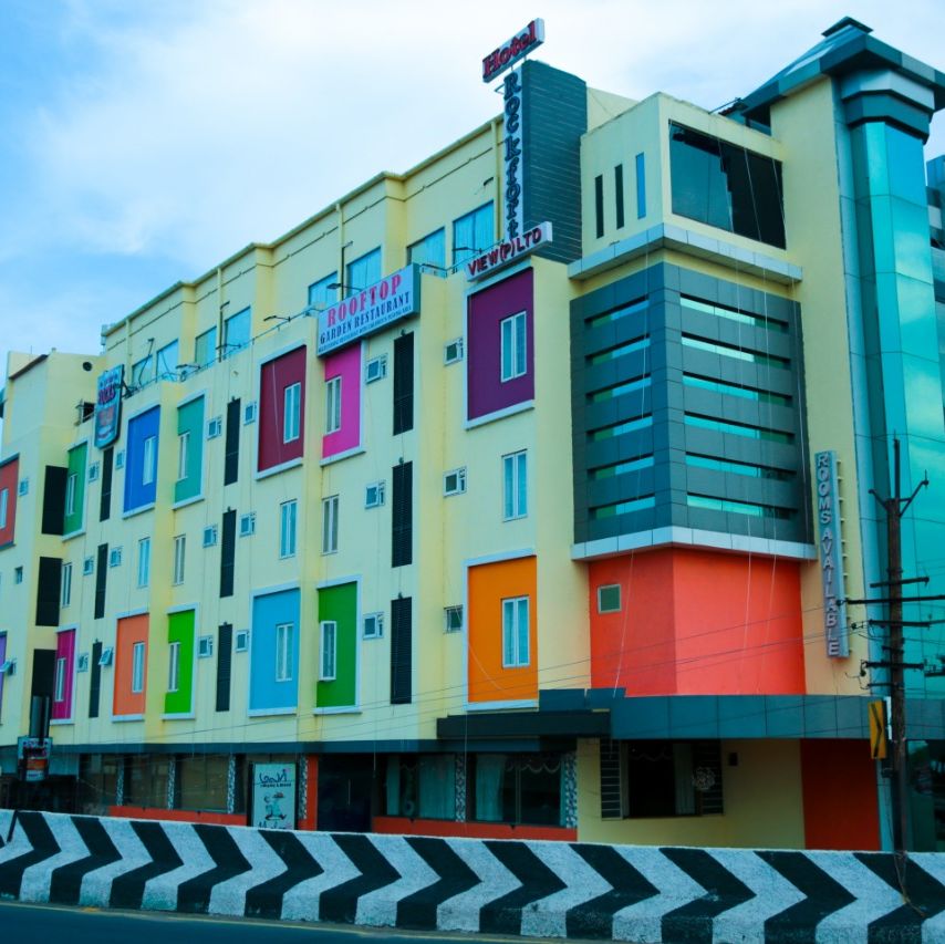 Facade of Hotel Rockfort View, Trichy during the day