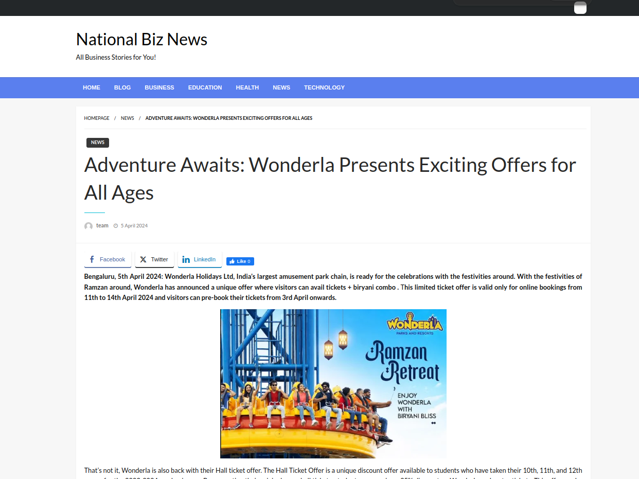 Travel and environment news on Wonderla