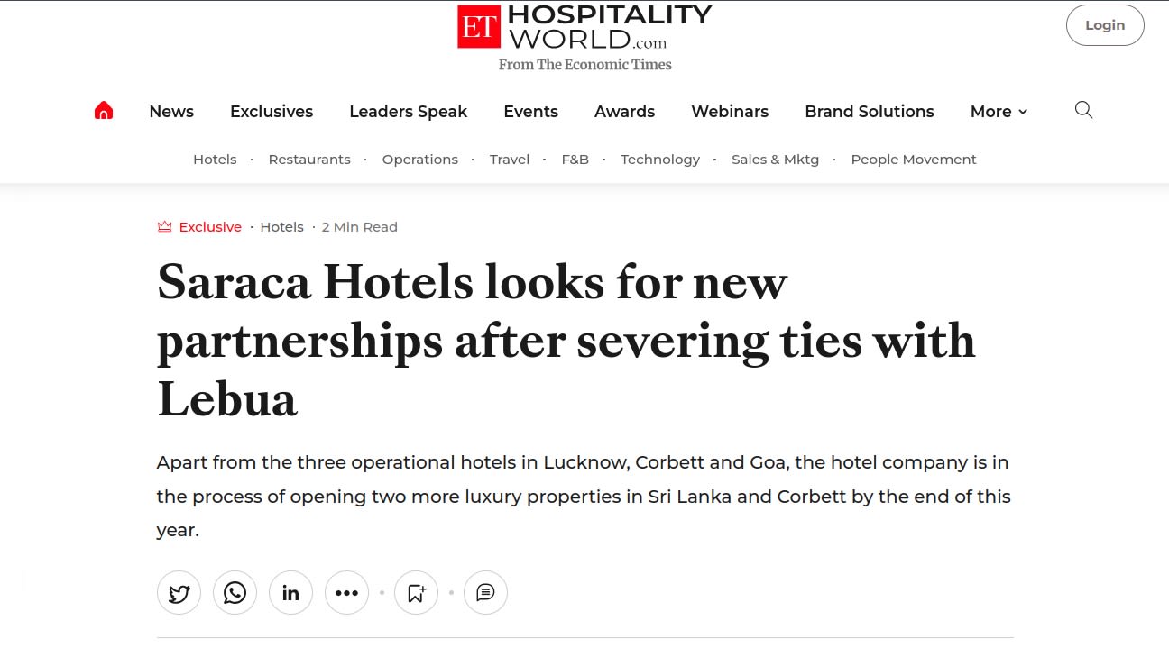 Saraca ET Hospitality article