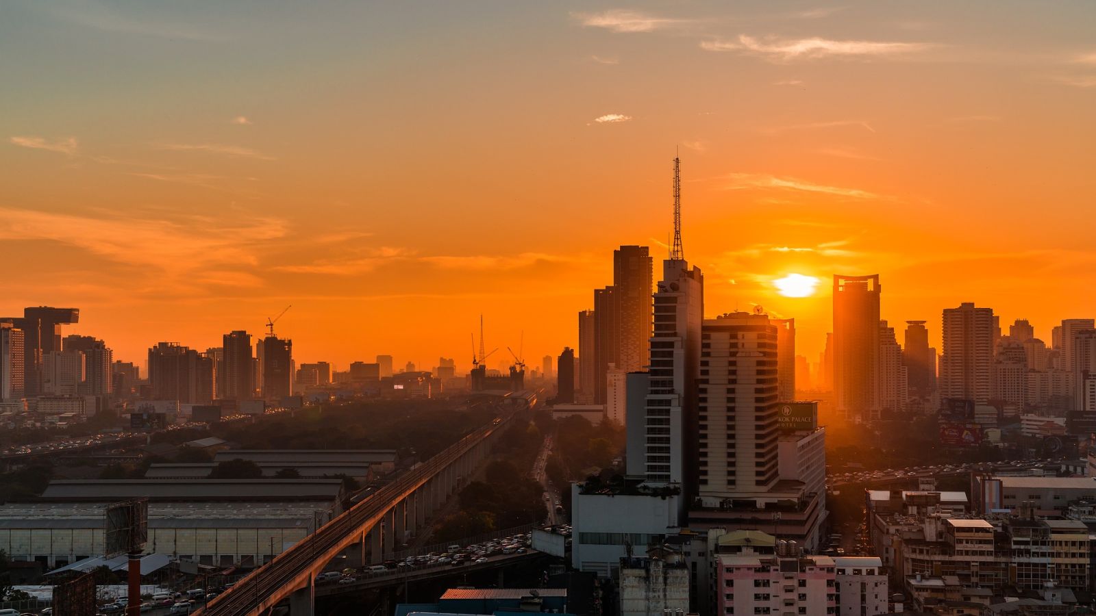 views of Bangkok city while the sun sets in the backdrop