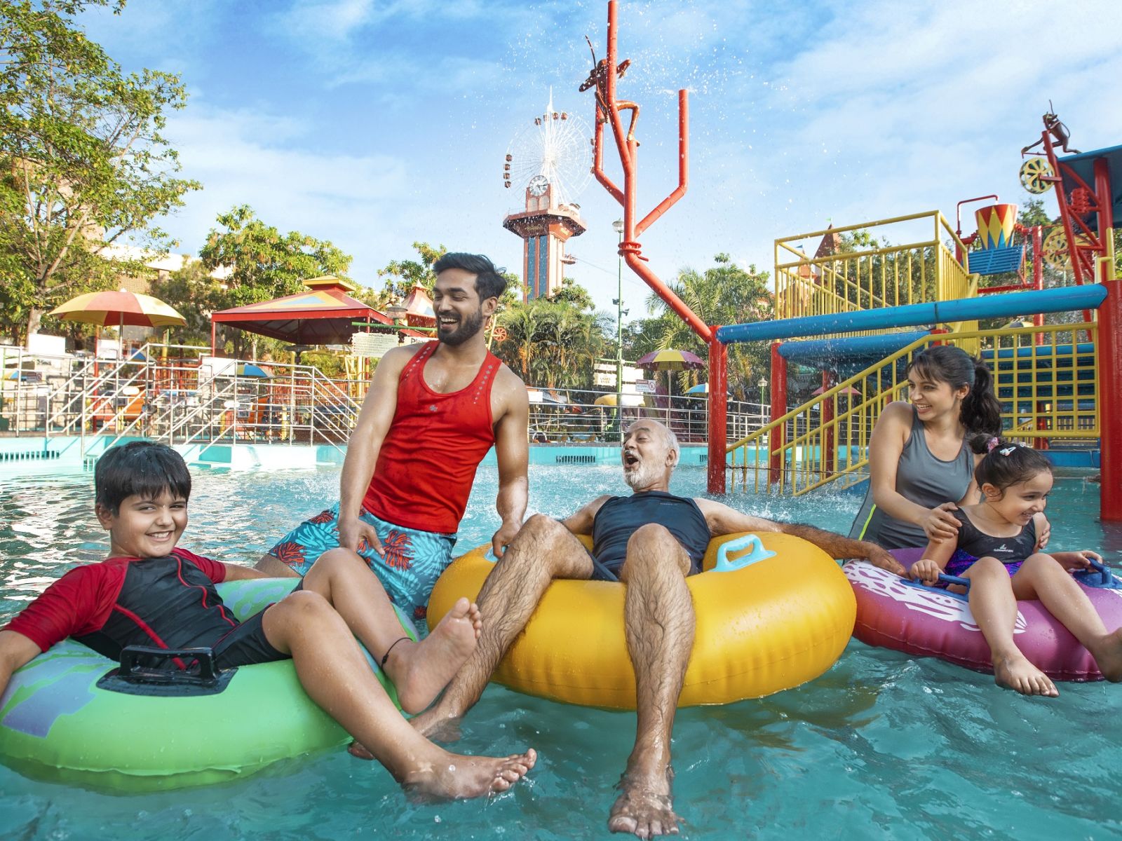 kids on floats in the pool