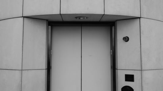 Black and white image of a lift