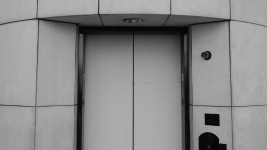 Black and white image of a lift