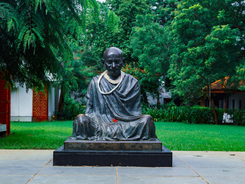 A bronze statue of Mahatma Gandhi 