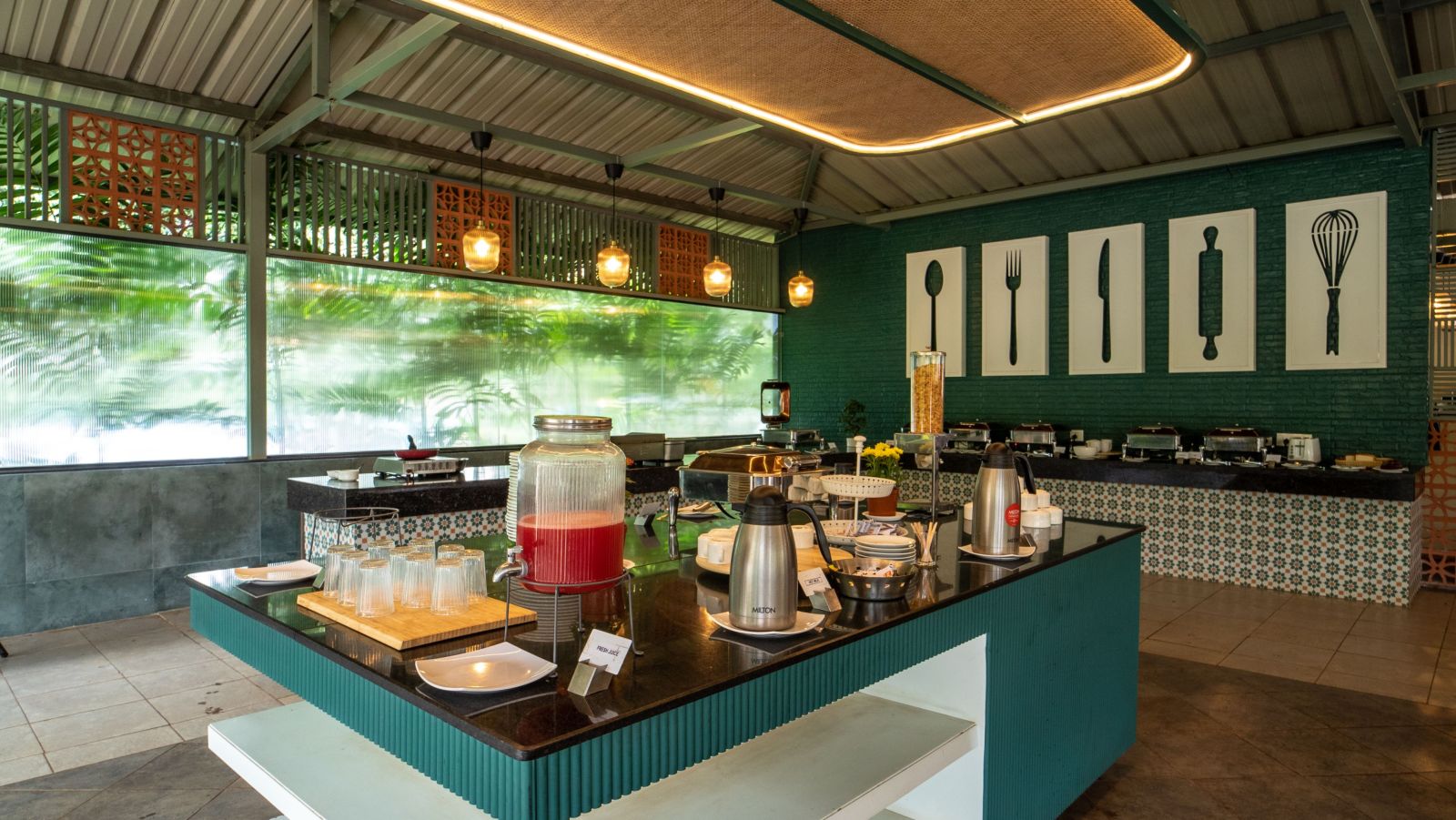 An image of the dining area with open wall arrangement - Trance Veechika Resort, Vikarabad