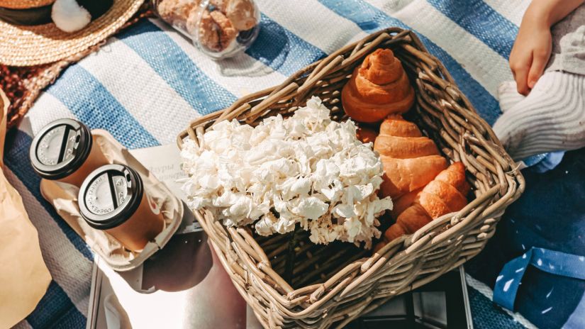 food in a picnic basket 