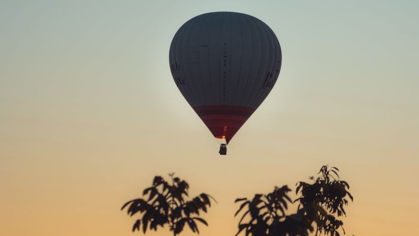 hot air balloon ride at sunset