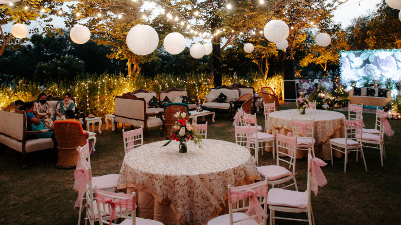 A wedding venue lawn decorated with classy chairs at one of our properties 