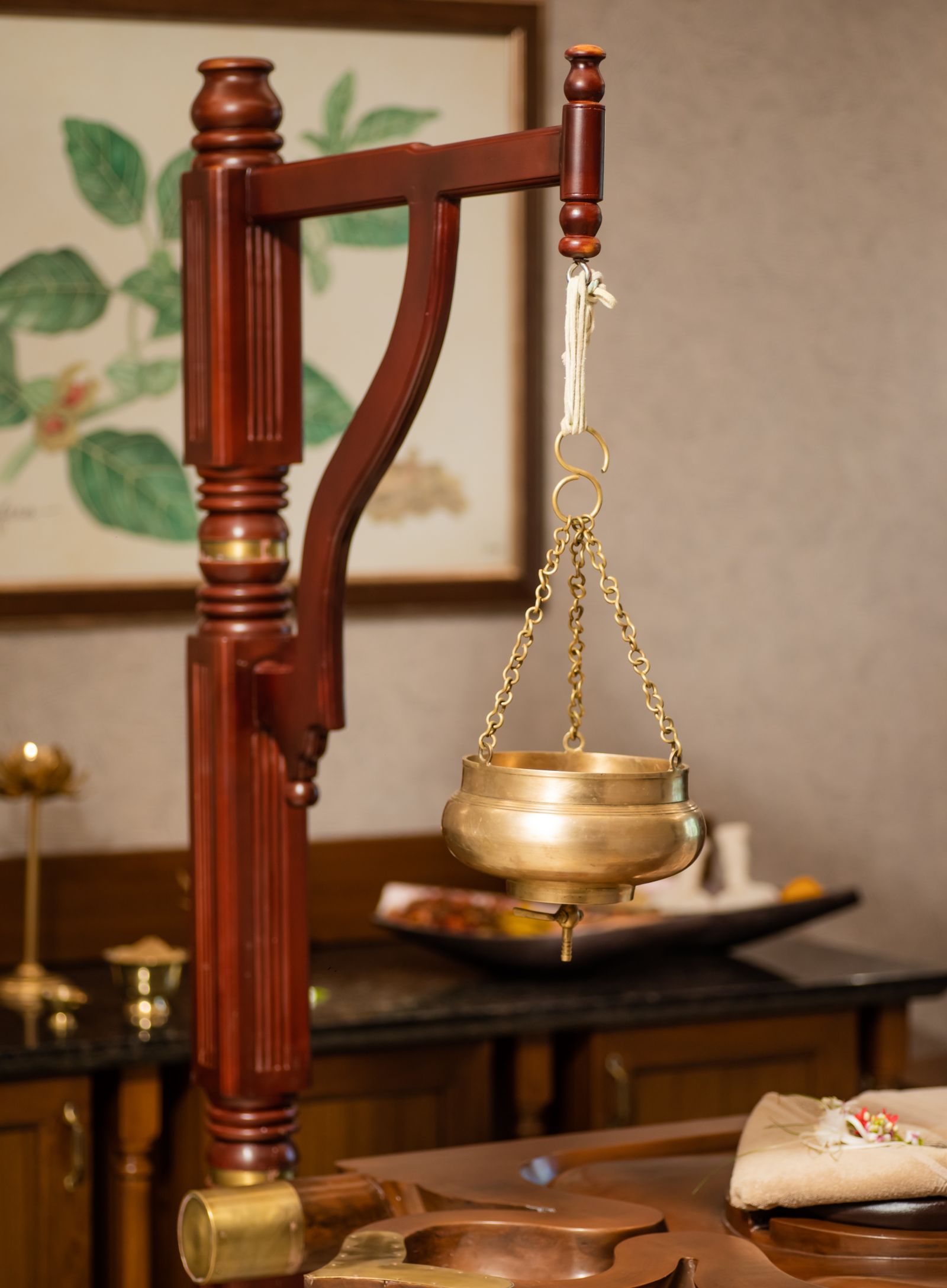 a spa room set up for an ayurveda massage