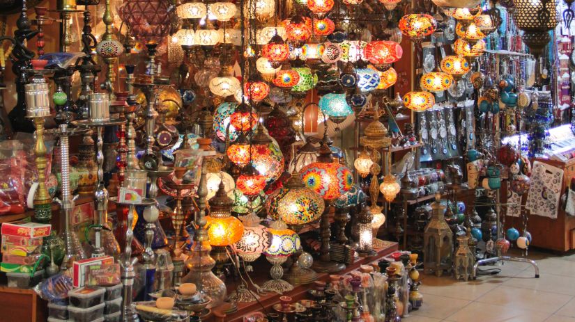 lanterns on display at a bazaar