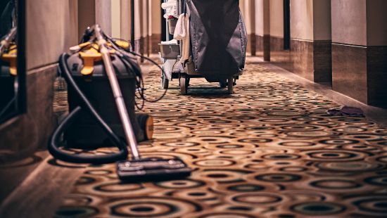 Cleaning equipment left in the hotel corridor