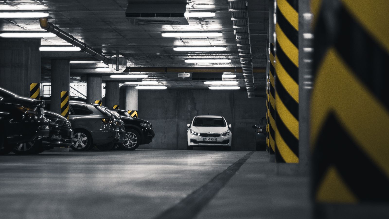 An underground car parking lot