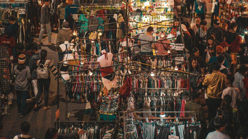 crowded shopping street in goa