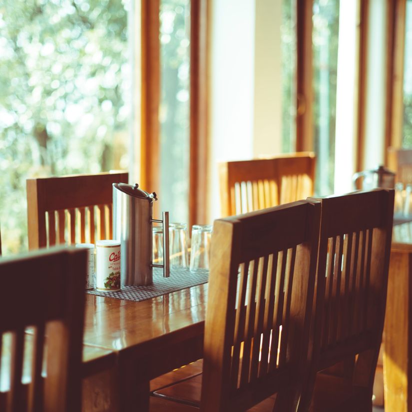 A dining table at a restaurant  