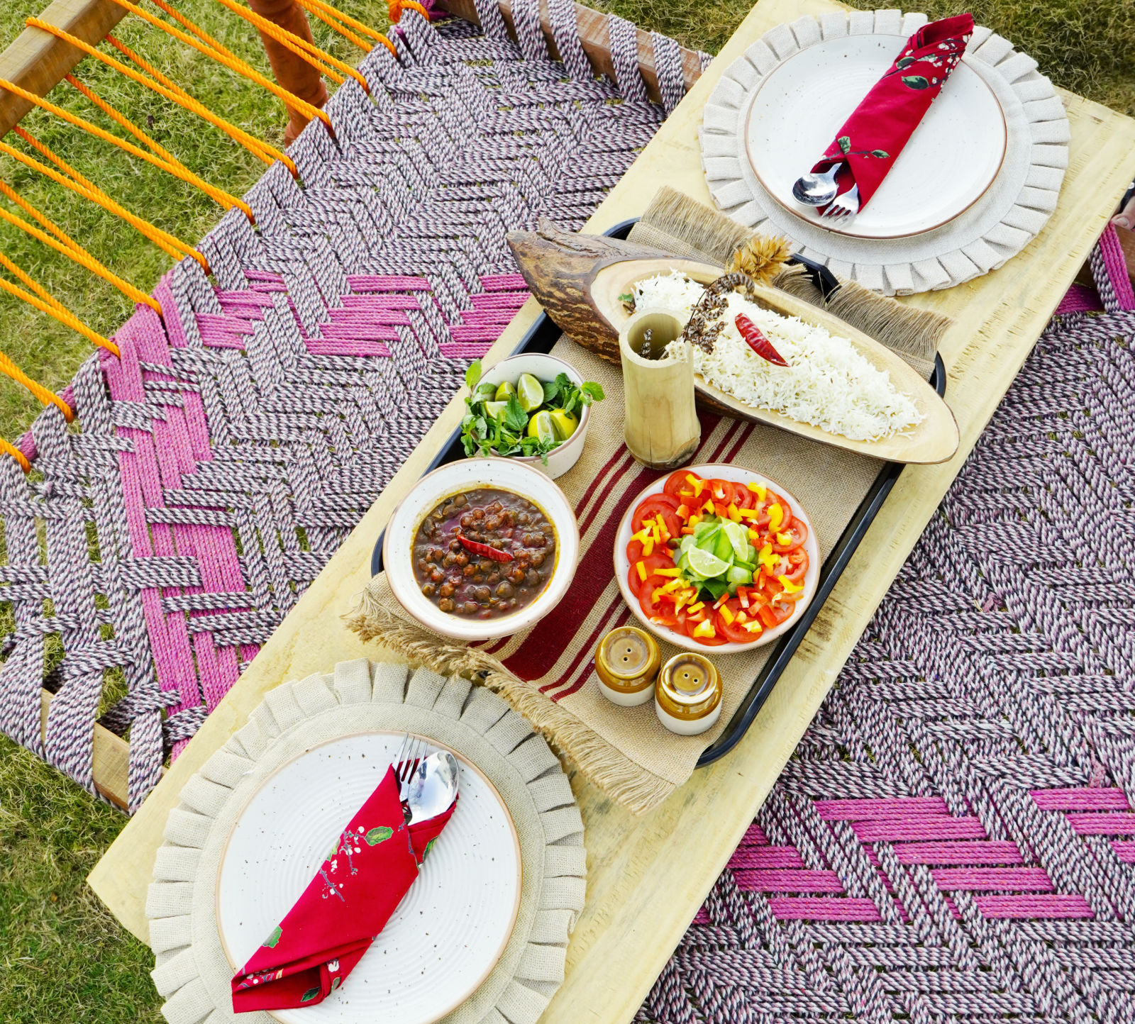 food laid out on a table at the restaurant at kothli hills