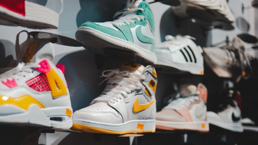 a close up of many Sneakers at Pondi Bazar