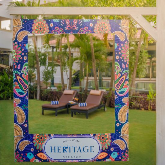 a cardboard frame made for heritage village resort and spa in goa