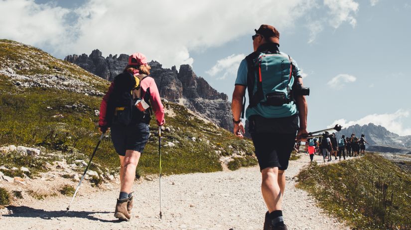 a group on a hiking expedition with trekking equipment