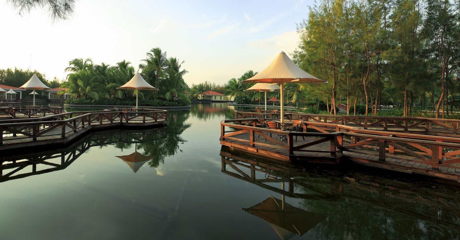  Villas & Their Water Decks in view in front of a lake at Ocean Spray, Pondicherry