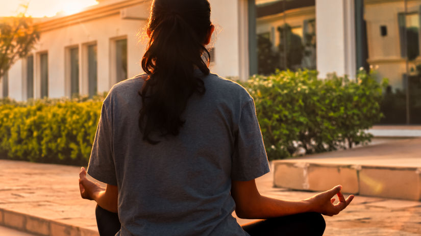 A woman practicing yoga