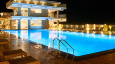 another angle of Night view of Swimming pool at Parakkat nature Hotel & resort, Munnar