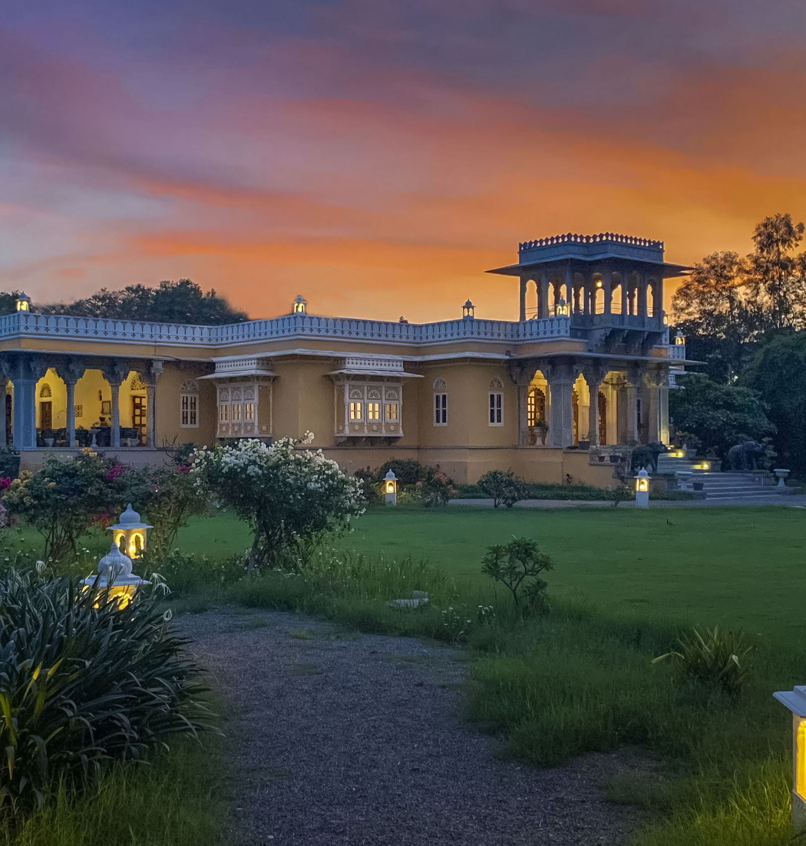 Facade of Dev Shree, Deogarh at Sunset