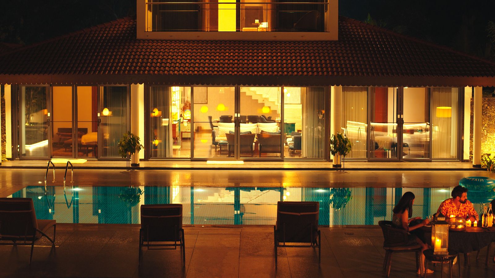 swimming pool at night