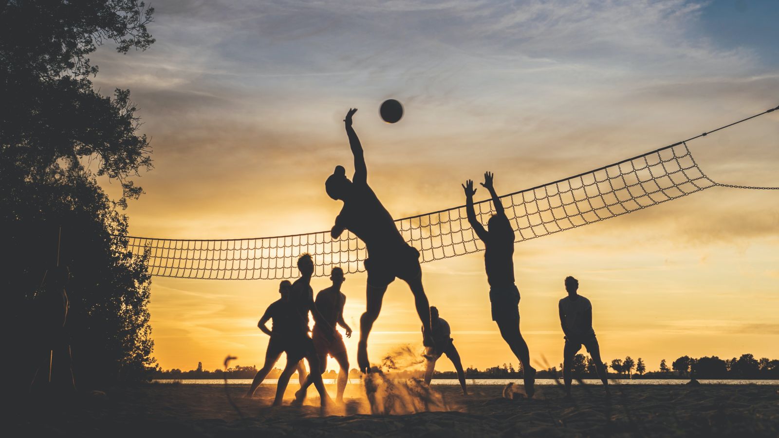 People playing volley ball on a beach