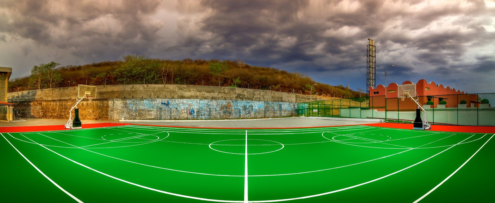 panoramic view of the basketball court at Hotel Tara, Hyderabad