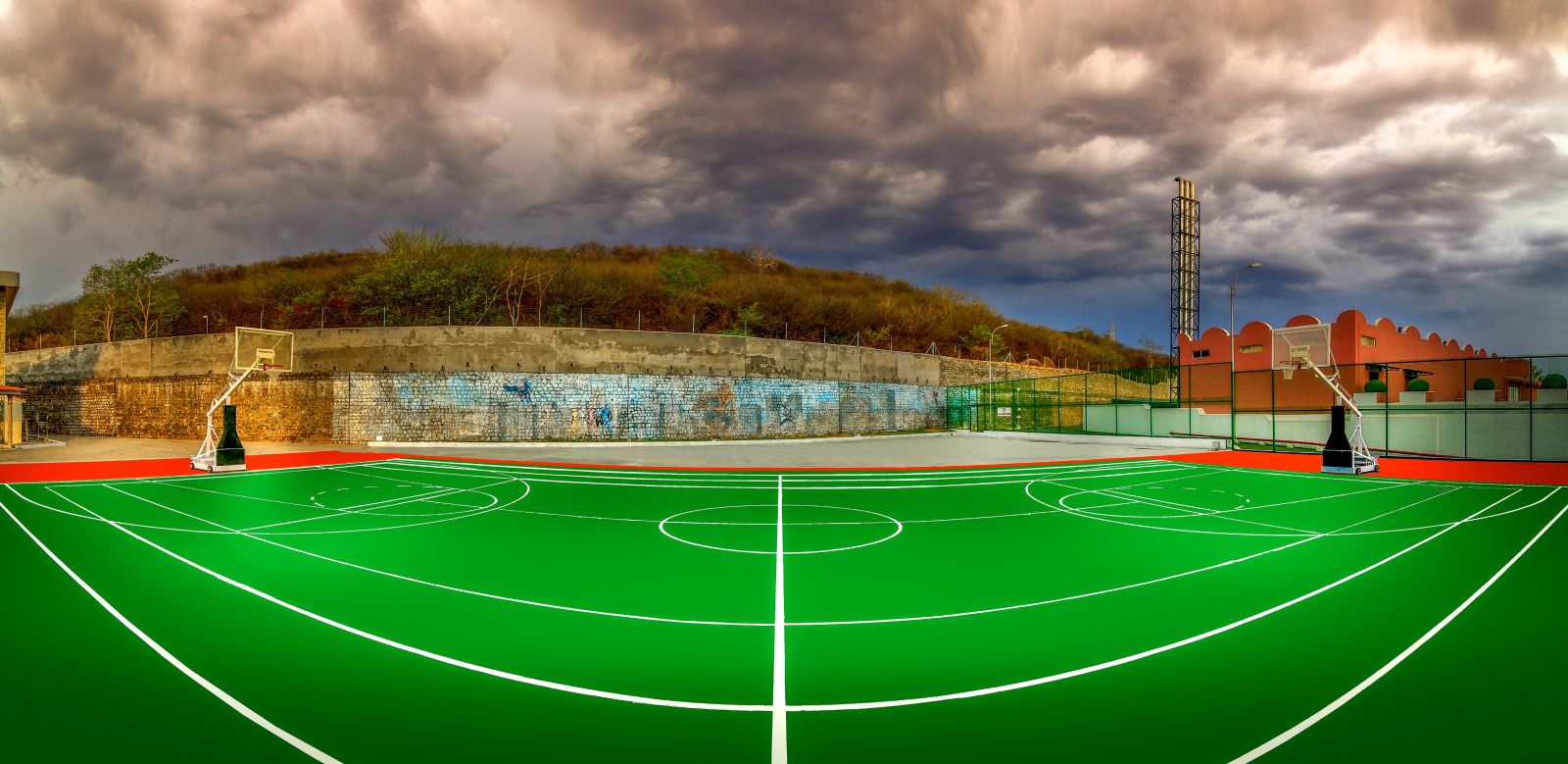 panoramic view of the basketball court at Hotel Tara, Hyderabad