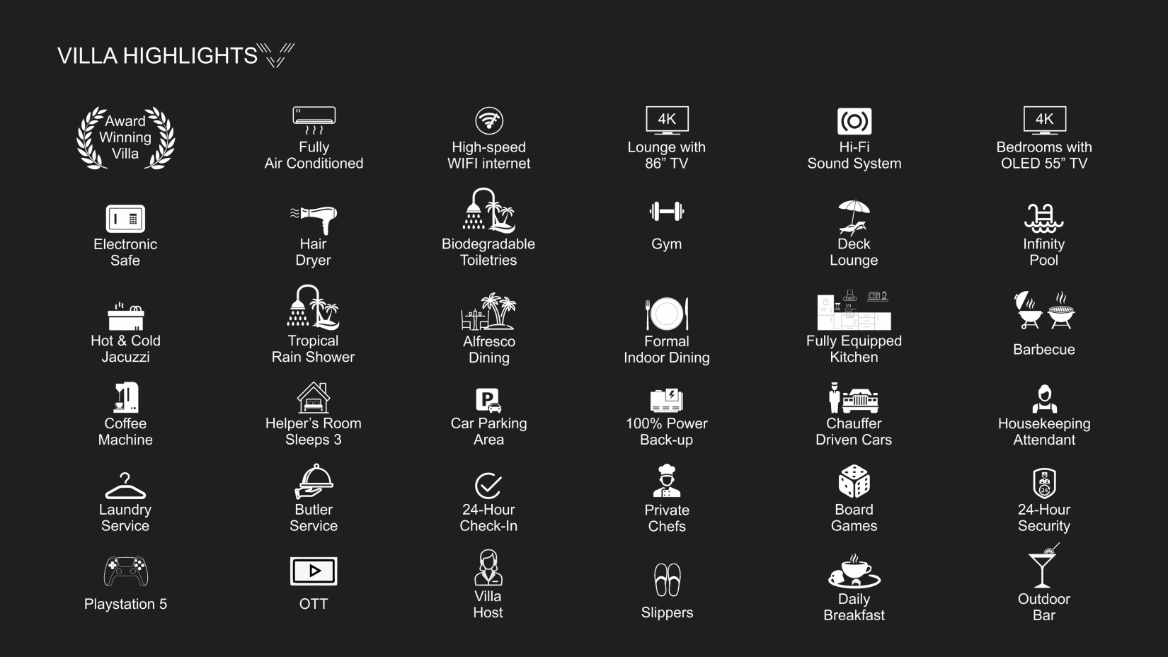 Villa in Palms by V Escapes amenities list