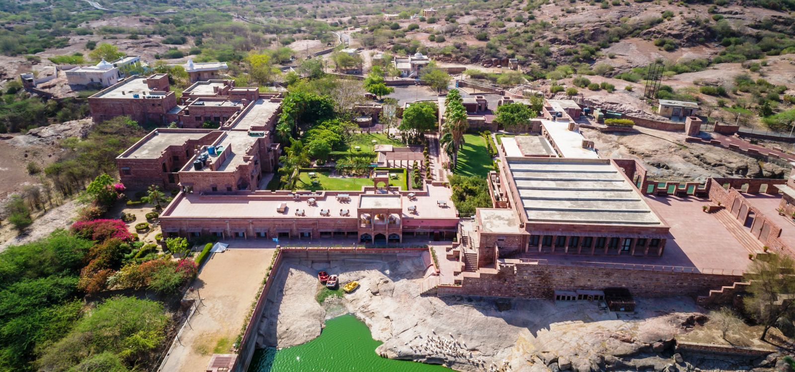 aerial facade view of the Bijolai Palace, Jodhpur