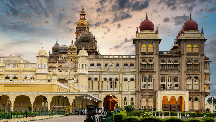 A huge palace with the sky in the background